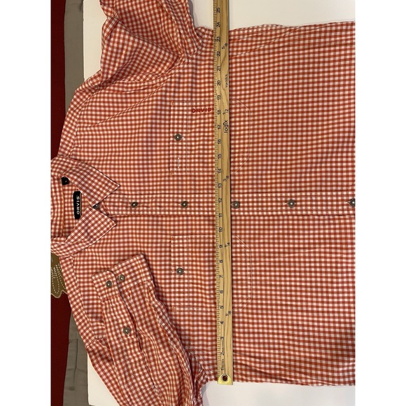Orvis Active Fit Shirt Mens Large Nylon Blend Orange Gingham Check Fishing - Picture 5 of 7